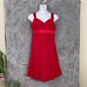 Vtg. Y2K Red Midi Slip Dress Sz 14 Empire Satin trim babydoll Fairy AGB Byer CA.